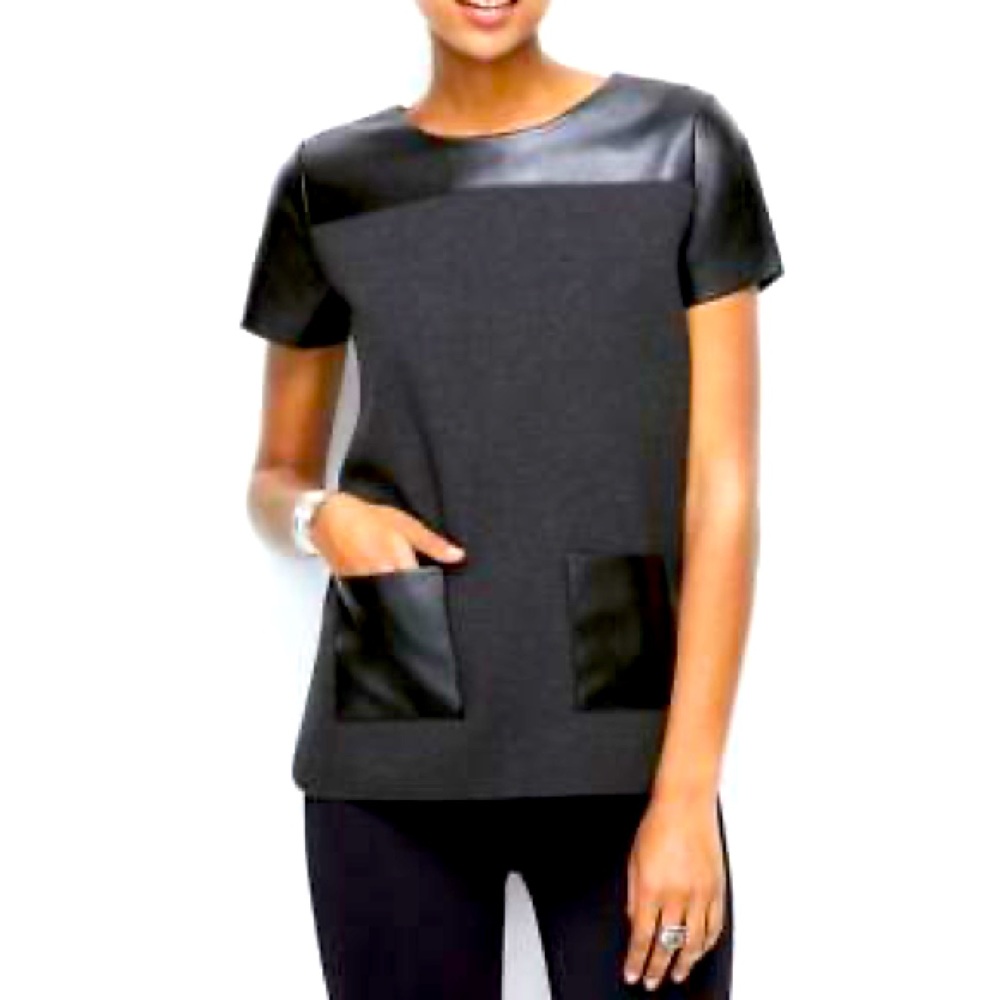 Ann Taylor Top with Faux Leather Detail